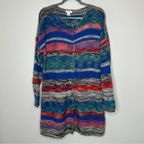 Sundance Petite Small Merino Blend Long Multi Colored‎ Cardigan Toggle Bohemian - Picture 1 of 10
